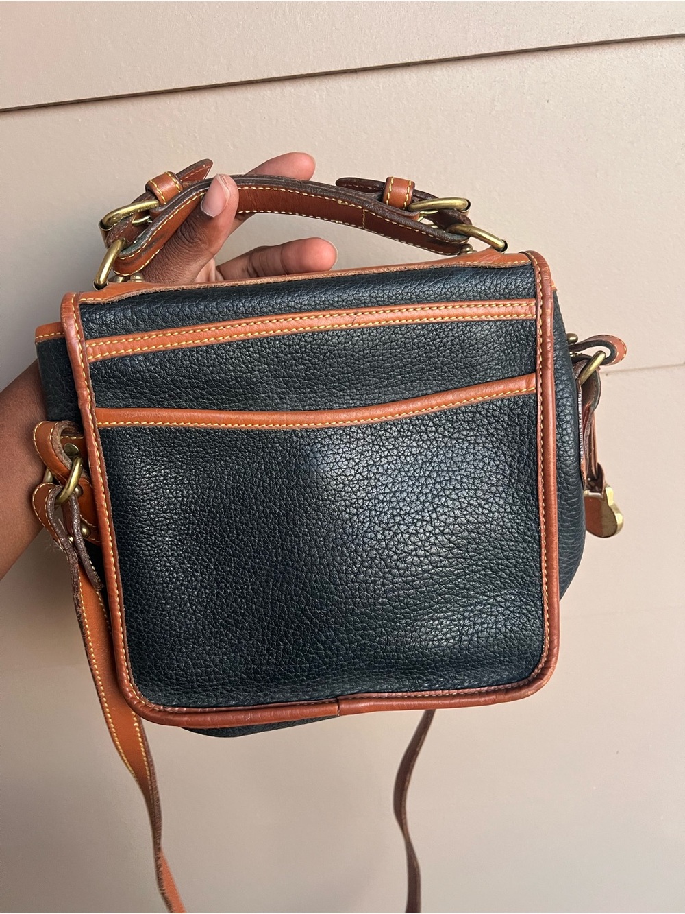 Dooney & Bourke Black and Brown Pebbled Leather Crossbody Bag - Picture 2 of 3